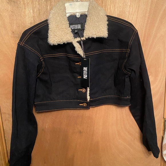 POSTER GIRL Cropped Jacket with Cream shearling Collar - Picture 6 of 15